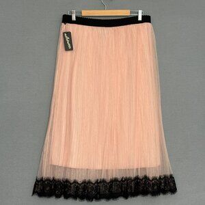 Metrowear Baby Pink Sheer Midi Skirt w/ Black Lace Hem – Size L (NWT)